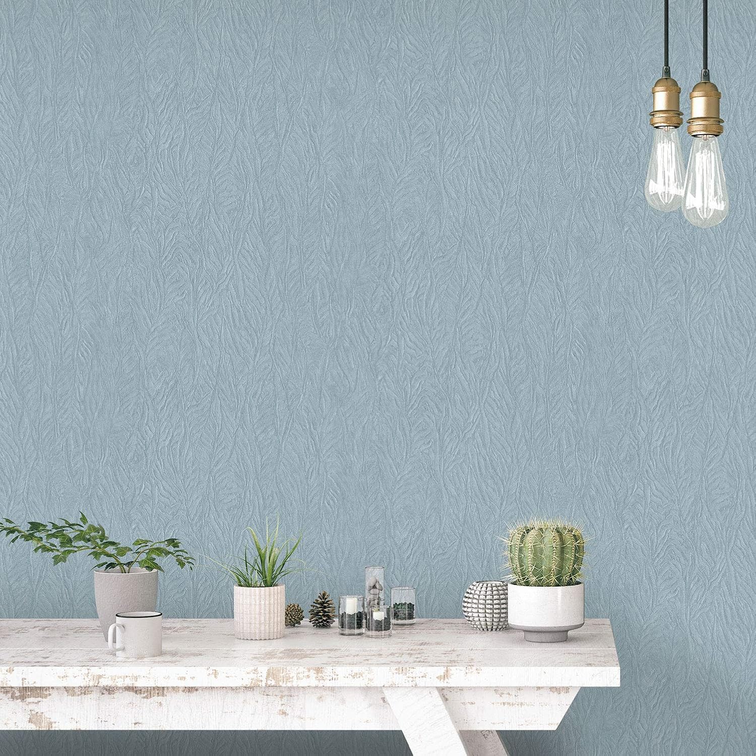 Galerie G67809 Ambiance, Leaf Emboss Design Wallpaper, Blue, 10m x 53cm - Image 3