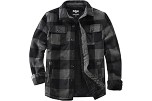 Puhope Men's Polar Fleece Warm Sherpa Lined Shirt Jacket for Men Thick Button Down Jacket with Multi Pockets