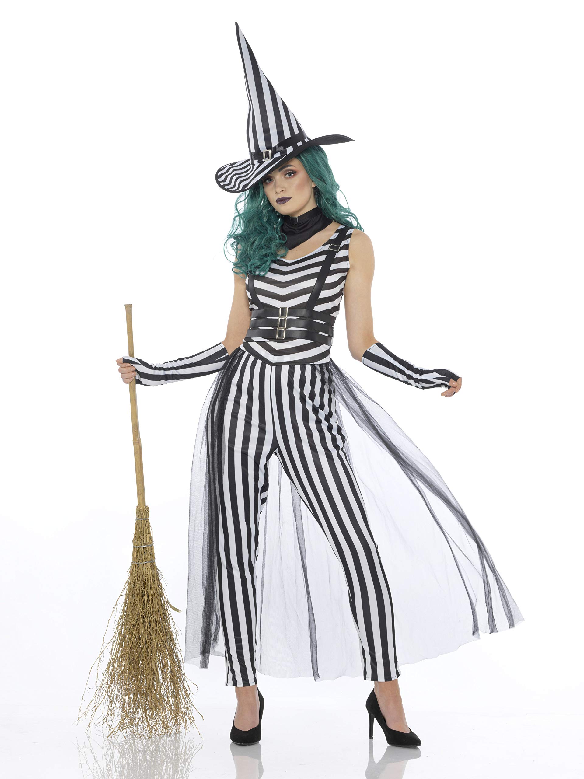Karnival Costumes 84232 Halloween Stripy Witch Costume, Women, Black & White, Small