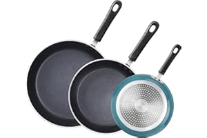 Cook N Home Nonstick Saute Fry Pan Skillet Set, 8, 9.5, and 11-Inch Kitchen Cooking Frying Saute Pan, Induction Compatible, Turquoise, 3-Piece