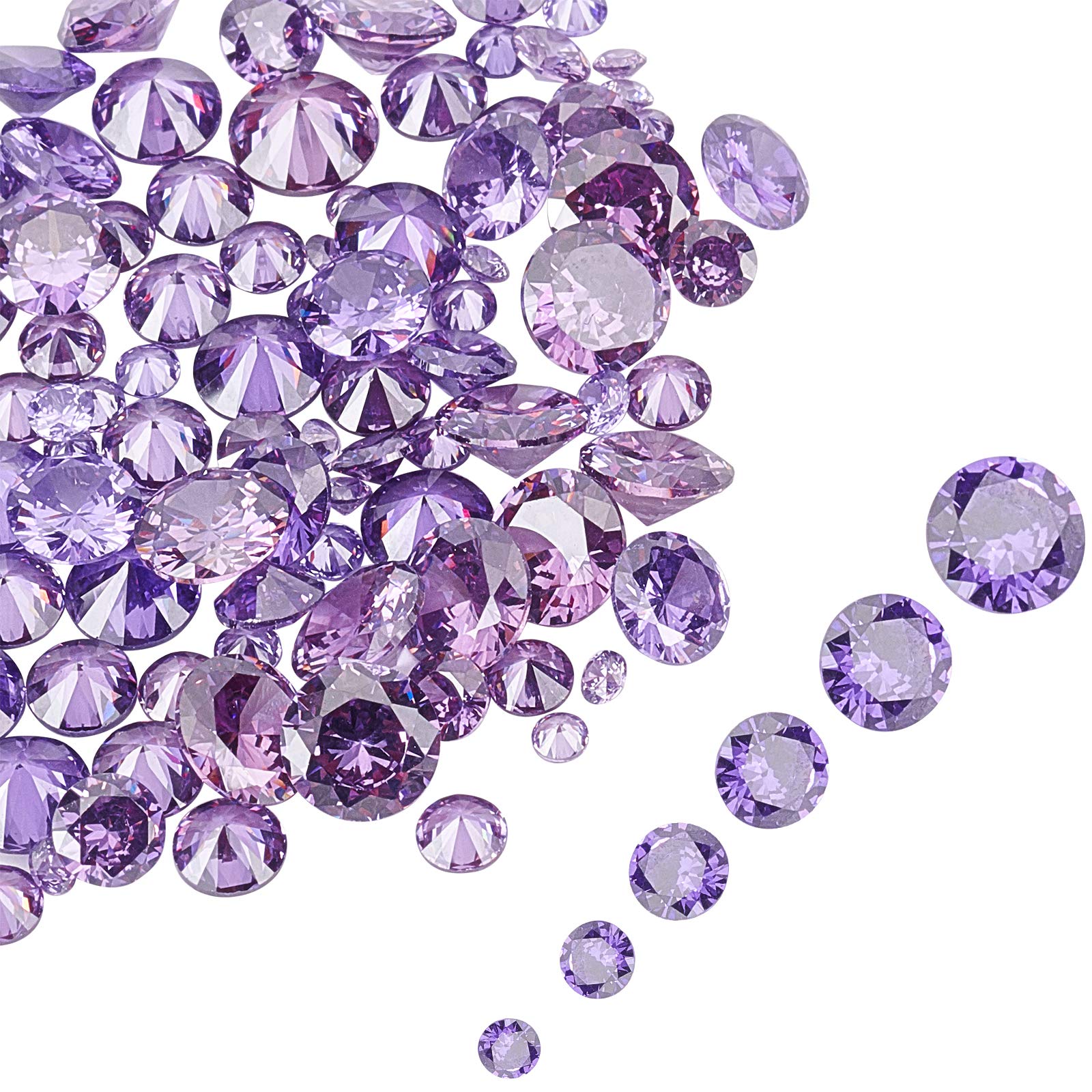 120pcs 6 Sizes CZ Stones Faceted Cabochons Cubic Zirconia Stone Loose for Earring Bracelet Pendants Jewelry DIY Craft Making, Purple, 2.5/3/4/5/6/7mm