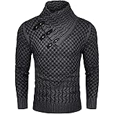 COOFANDY Men's Knitted Turtleneck Sweater Long Sleeve Slim Fit Designer Shawl Collar Pullover