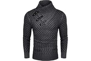 COOFANDY Men's Knitted Turtleneck Sweater Long Sleeve Slim Fit Designer Shawl Collar Pullover