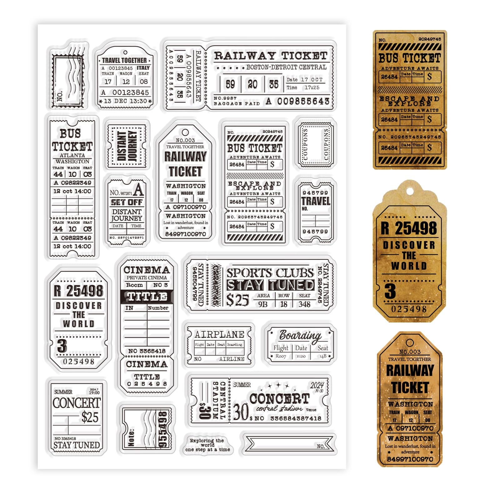 GLOBLELAND Retro Travel Ticket Clear Stamps for Cards Making Vintage Movie Ticket Background Clear Stamp Seals 5.83x8.27in Transparent Stamps for DIY Scrapbooking Journal Home Decoration