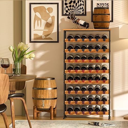 48 Bottles Wine Rack Freestanding Floor with Wood Top, Tier Wine