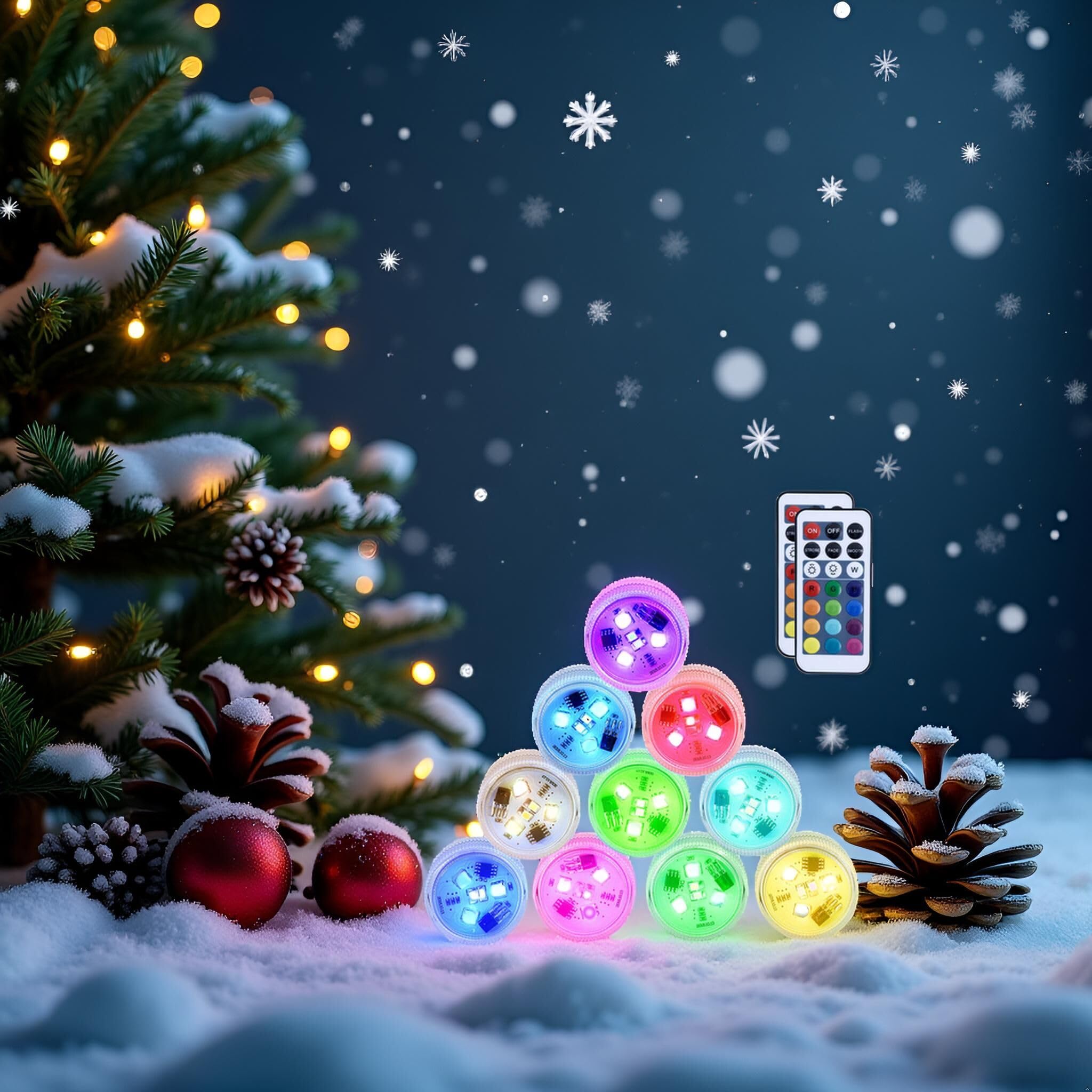 Fuliwa Submersible LED Lights Flameless LED Candles Tea Lights 1.5" Round cr2450 Battery Operated Super Bright White Warm White RGB LED with Remote for Party Events Vase Lantern Wedding Centerpieces