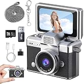 HOBYCHILD Mini Keychain Camera HD Video Ultra-Compact Retro Digital Camera with 32GB SD Card USB Card Reader Adapter Portable Tiny Camera for Travel, Study, Daily Vlogging (Black)