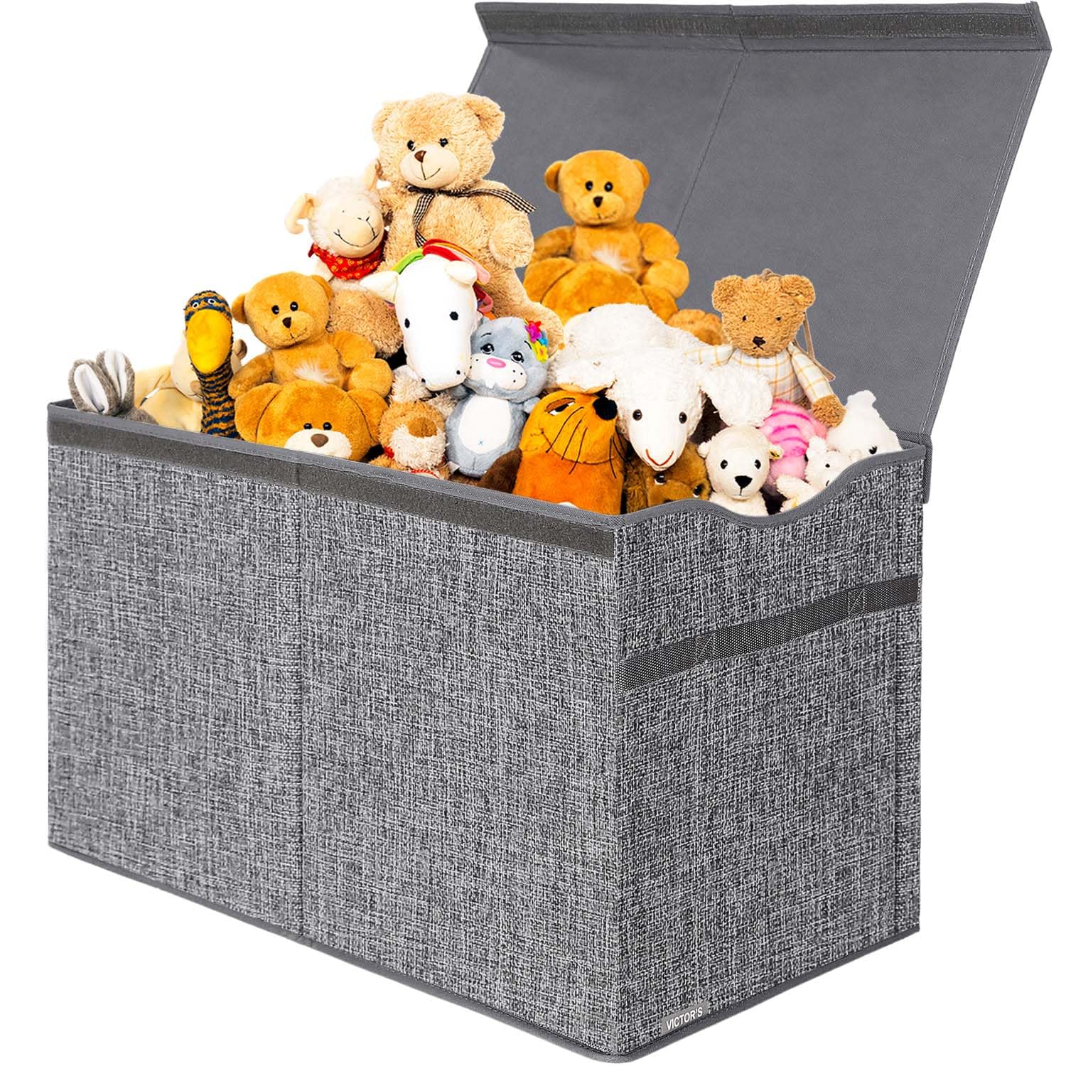 Large Toy Box Chest with Lid, Collapsible Sturdy Toy Storage Organizer Boxes Bins Baskets for Kids, Boys, Girls, Nursery, Playroom (Linen Gray)