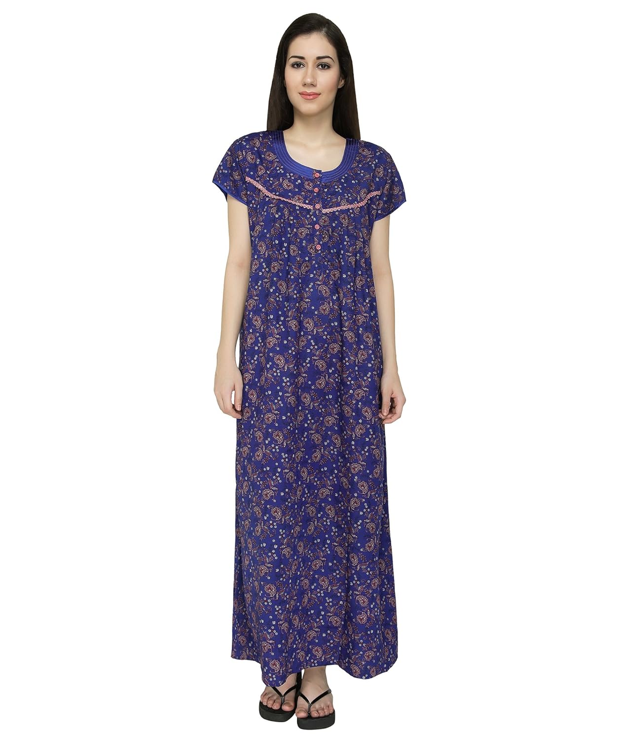 valentine women's blue cotton half sleeves nighty