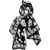 Mazeology Skull Scarf Genuine Pure Silk Soft Chiffon 58.5” Long Scarf Gothic Punk Pirate Black/White 26” Wide for Women/Men Trendy Fashion Accessory