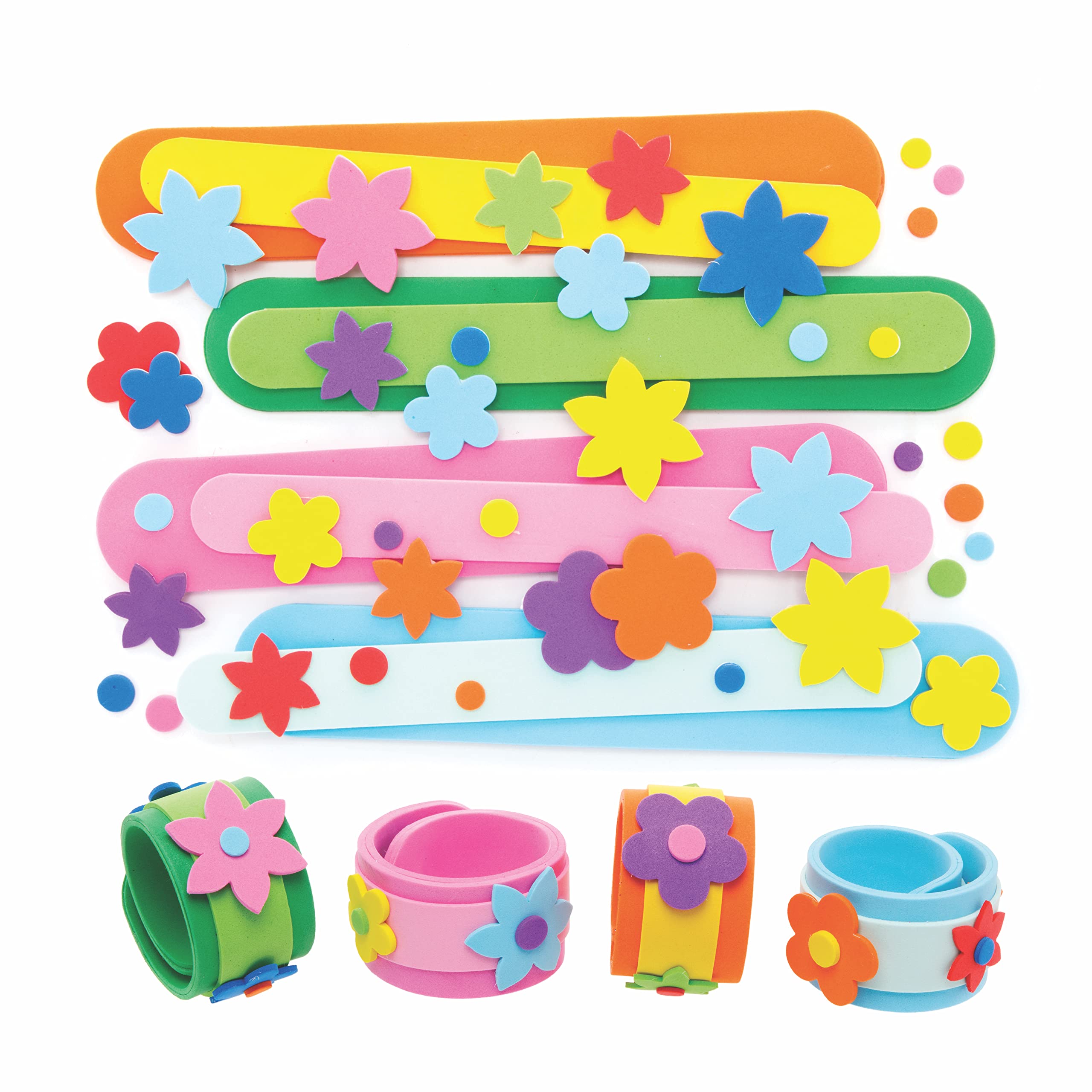 Baker Ross AX886 Flower Snap On Bracelets - Pack of 4, Kids Crafts, Girls Jewellery Flower Bracelet, Girls Party Favour