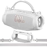 XEGIMOR Silicone Cover Case for JBL Charge 6 Portable Bluetooth Speaker Accessories, Charge 6 Speaker Protective Case with Shoulder Strap (White Cover)