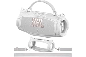 XEGIMOR Silicone Cover Case for JBL Charge 6 Portable Bluetooth Speaker Accessories, Charge 6 Speaker Protective Case with Shoulder Strap (White Cover)