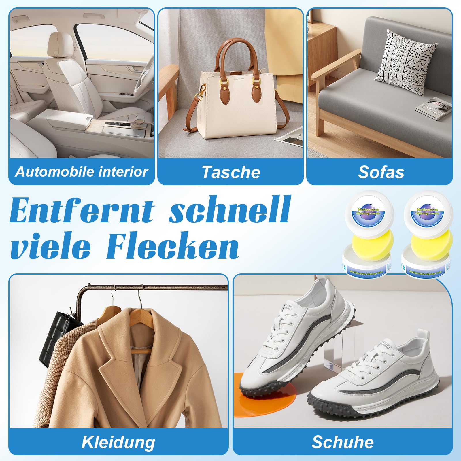 Schuhe Reinigungscreme, 2025 Neu Multi-functional cleaning and Stain Removal Cream, Schuhcreme Weiß Reinigungs und Fleckentfernungscreme Sneaker Reiniger Weiß für alle Oberfläch (1 stück) 6