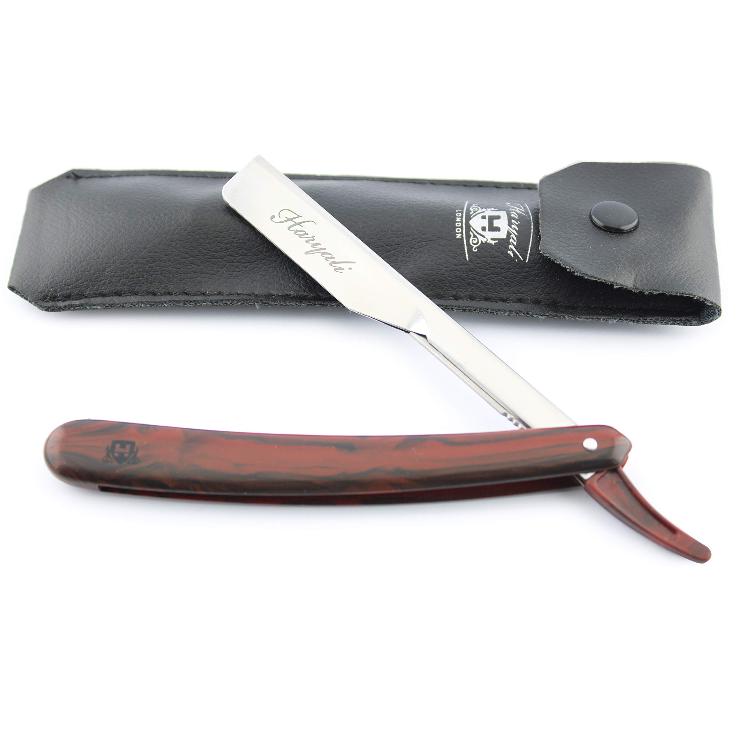 Haryali London Cut Throat Razor – Straight Edge Shaving Razor for Men with Wooden Handle, Wet Shave Accessories for Men with Leather Pouch – Maroon