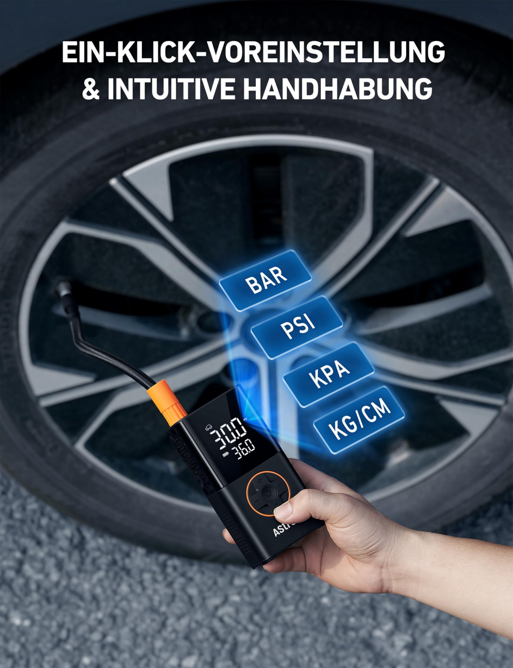 AstroAI Kabellose Elektrische Luftpumpe, Tragbare Akku Fahrradpumpe 9