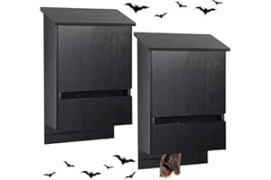 Wenqik 2 Pack Bat House for Outdoor Large Cedar Wood Bat Box for Outside Tree Weatherproof Wooden Shelter Easy to Land and Roost(Black,15.4 x 9.5 x 4.9 in,3 Chamber-Flat Roof)