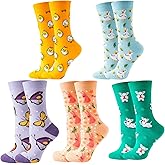 woosnscly Womens Novelty Funny Funky Crew Socks Colorful Crazy Cute Fun Fruit Floral Pineapple Patterned Cotton Dress Socks