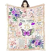 75th Birthday Blanket, 75 Year Old Gifts for Women, Happy 75th Birthday Gifts, Fun Butterfly Flower Throw Blanket Gifts for Anniversary Christmas, Super Soft Warm Plush Flannel Fleece Blankets 60"X50"