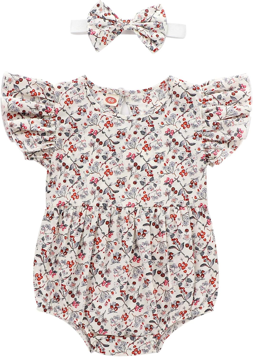 Newborn Baby Girl Floral Ruffle Sleeveless Button Down Romper Jumpsuit Bodysuit with Headband Infant Summer Clothes: Clothing