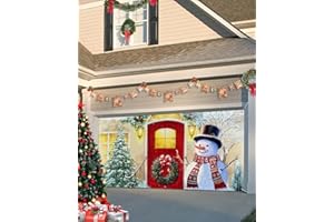 SINGINGIN Christmas Garage Door Banner Cover 7 x 8 ft, Christmas Xmas Tree Snowman Farmhouse Home Christmas Garage Door Decorations Holiday Christmas Backdrop Decor for Winter New Year Xmas Party