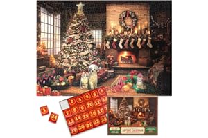 Christmas Advent Calendar 2025 Puzzles with 1:1 Reference Poster - 1000pcs Holiday Fireplace Jigsaw for Kids and Adults, 24 B