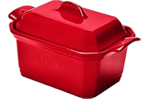 Emile Henry France Ovenware Terrine & Press, Large, Burgundy