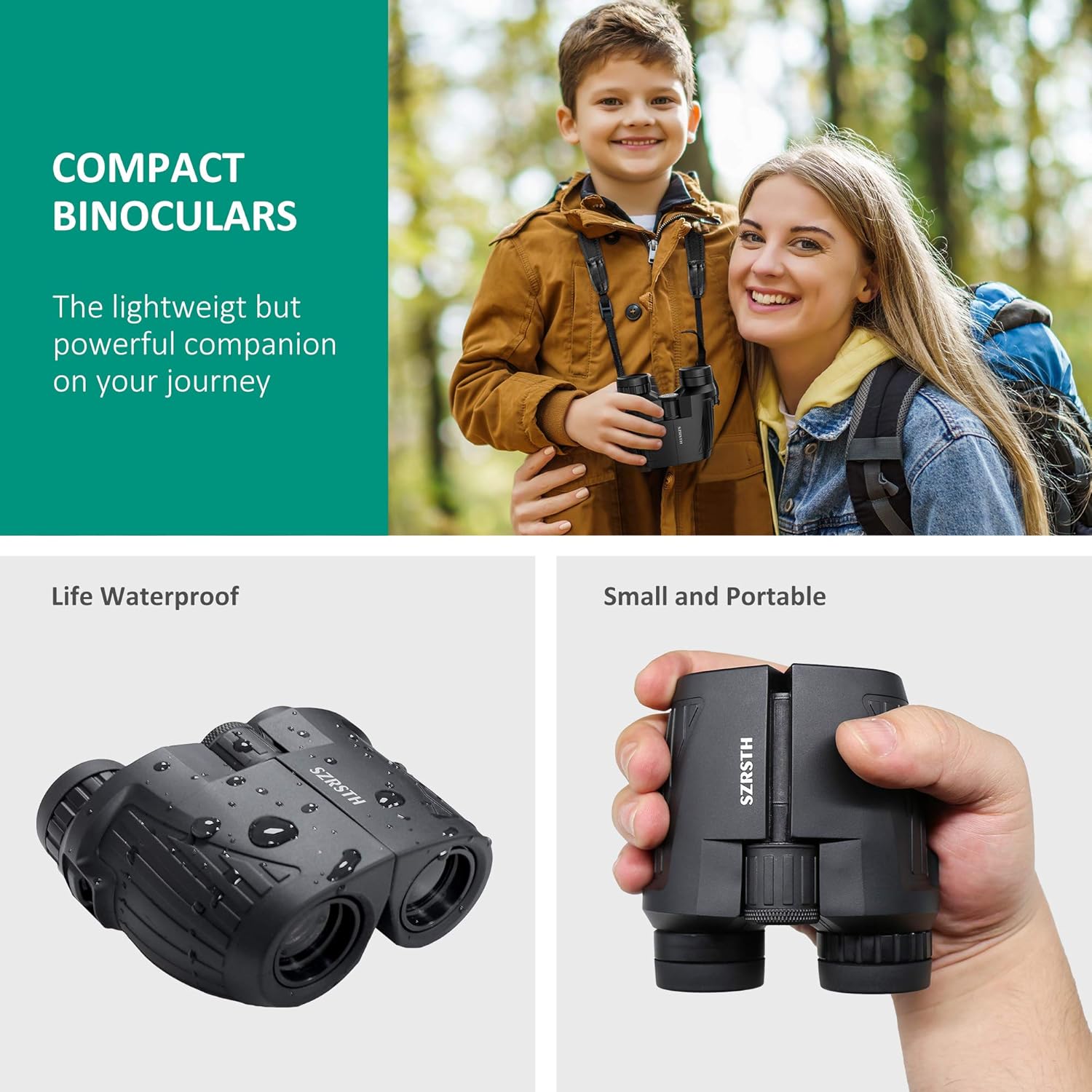 SZRSTH 12x25 Binoculars, Adults Kids Compact Bird Watching Binocular with 17mm Eyepiece BaK4 Prism FMC Lenses, Waterproof Binoculars for Hunting, Birding, Hiking, Sports (Black) : Camera & Photo