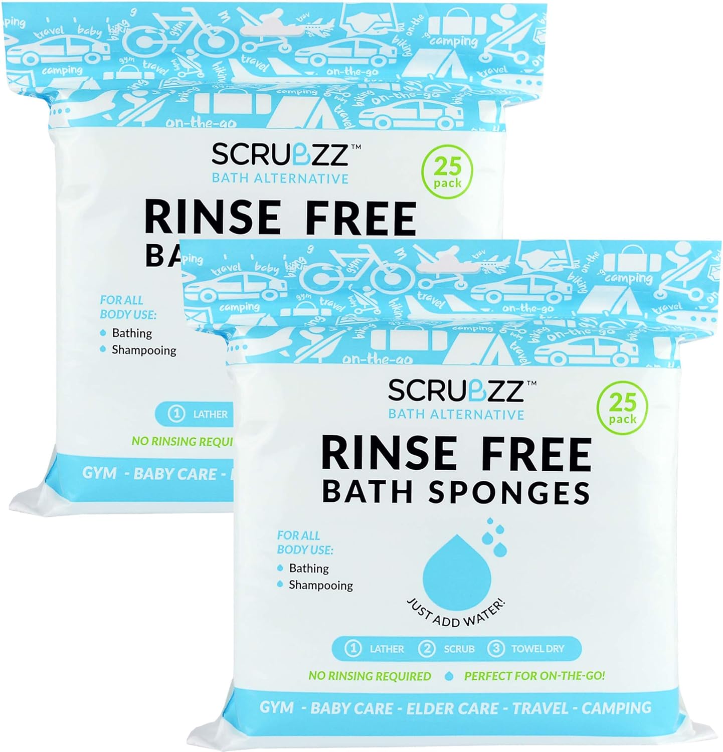 Scrubzz Disposable Bed Bath Wipes 25 Pack for Elderly Travel Camping