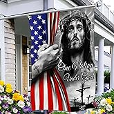 Aroxtms One Nation Under God Flag Christian Jesus American Flags for Outside 3x5 Double Sided Christian Jesus Easter Flag Outdoor House Yard Decorations Patriotic God Flag Banner