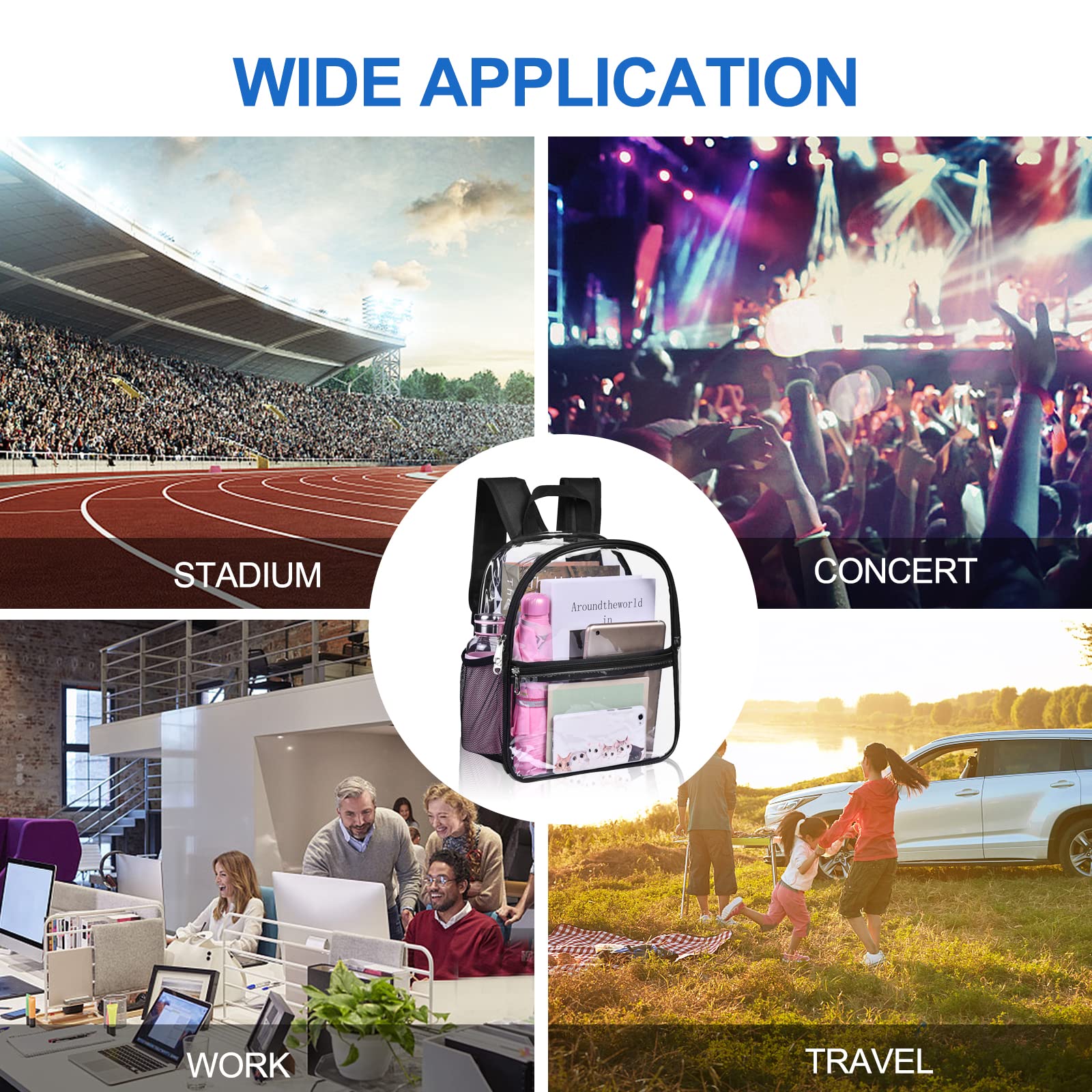 USPECLARE Clear Backpack for Stadium Approved 12×6×12, Water proof Clear Bag for Stadium Events and Concert Work Sport Event