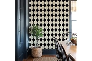 Simon&Siff Retro Peel and Stick Wallpaper Black and White Wallpaper Vintage Plaid British Geometric Wall Paper for Bathroom Kitchen Cabinet Contact Paper 17.3"x236"