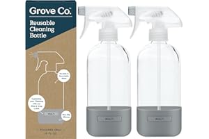 Grove Co. Glass Spray Bottles for Cleaning Solutions, 2-Pack Bundle, Unique Silicon Sleeve Slide & Snap Custom Label, Refilla