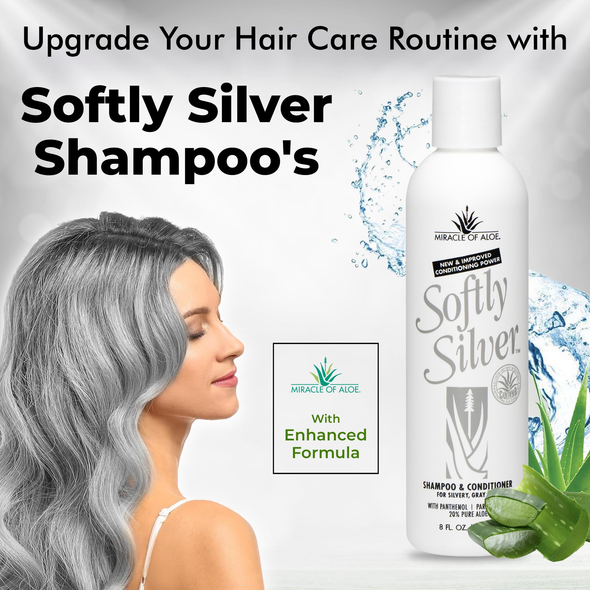 Softly Silver Shampoo Improved Conditioning formula for Gray Hair, 2 in 1 Purple Restorative Hair Wash for Mature Hair, Adds Luster, Bounce & Body, with Panthenol and 20% Pure UltraAloe