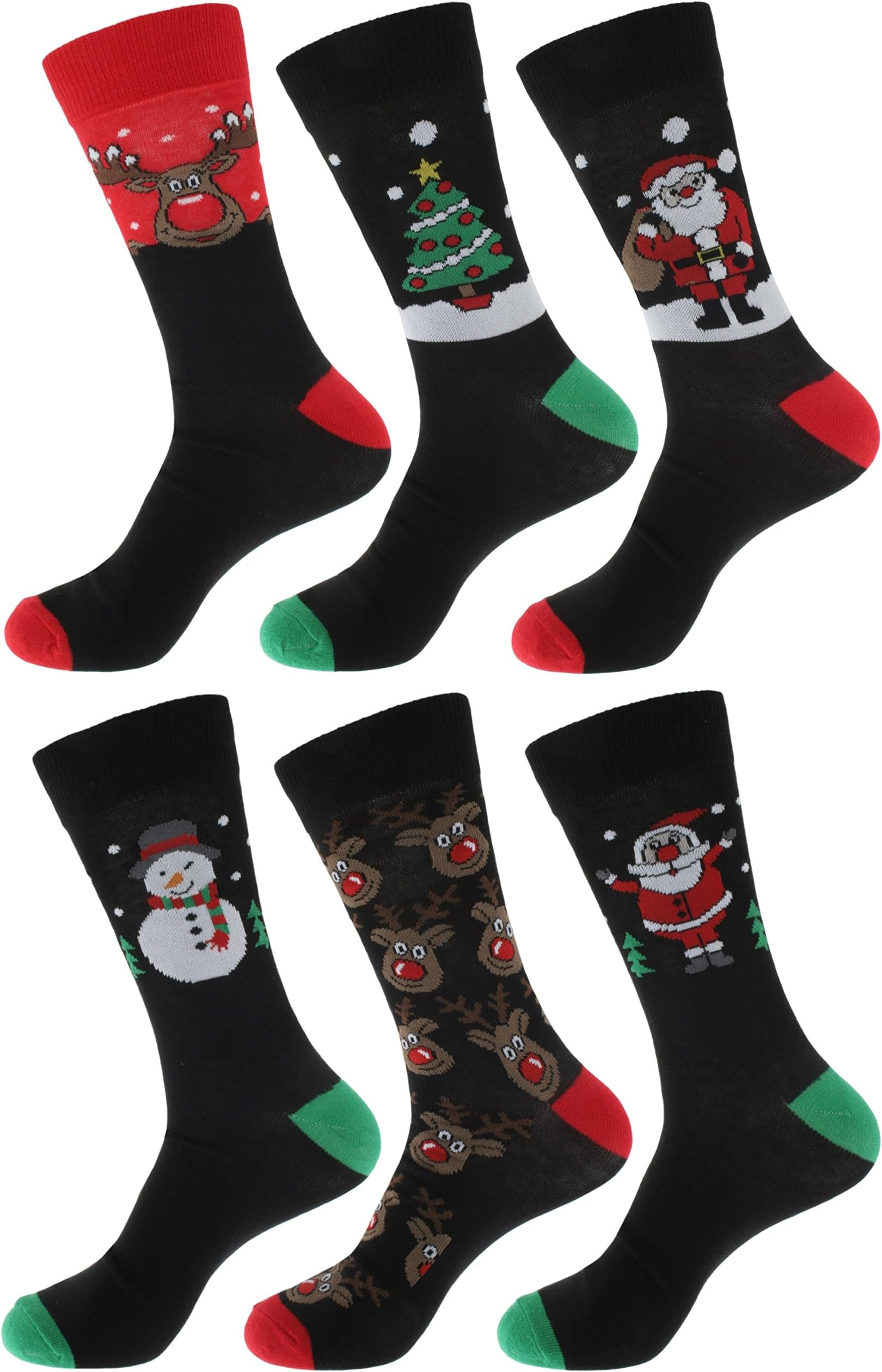 6 Pack Cotton Rich Mens Festive Christmas Socks