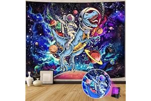 YEXIT Funny Space Astronaut Dinosaur Tapestry, Blacklight Trippy Galaxy Universe Planets Cool Tapestries for Teens Boys College Dorm Bedroom Grunge Room Poster 36×48 inch