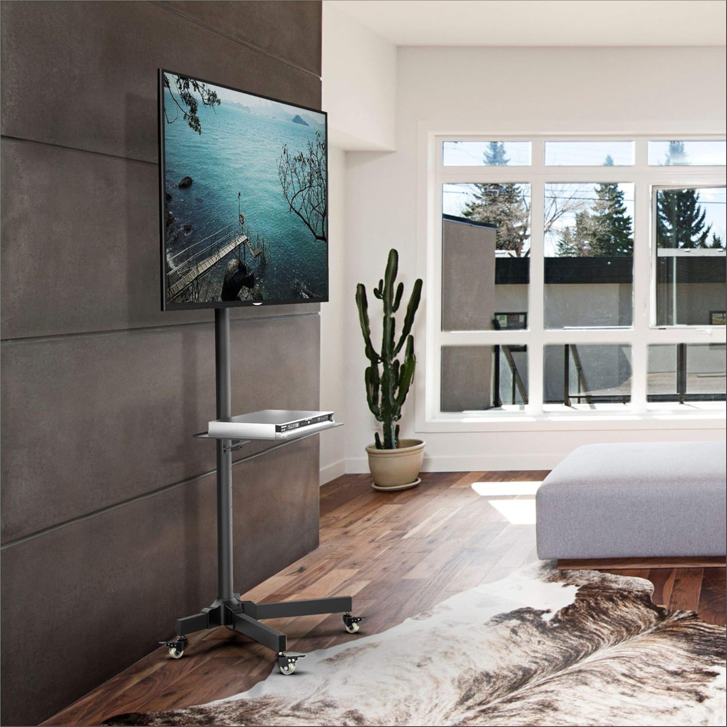 1home Mobile TV Cart Rolling TV Stand with Laptop Shelf/Tray, Locking Wheels for 23-55 inch LCD LED OLED Plasma Display Trolley Floor Stand Holds up to 55lbs Max VESA 400x400mm Black : Office Products