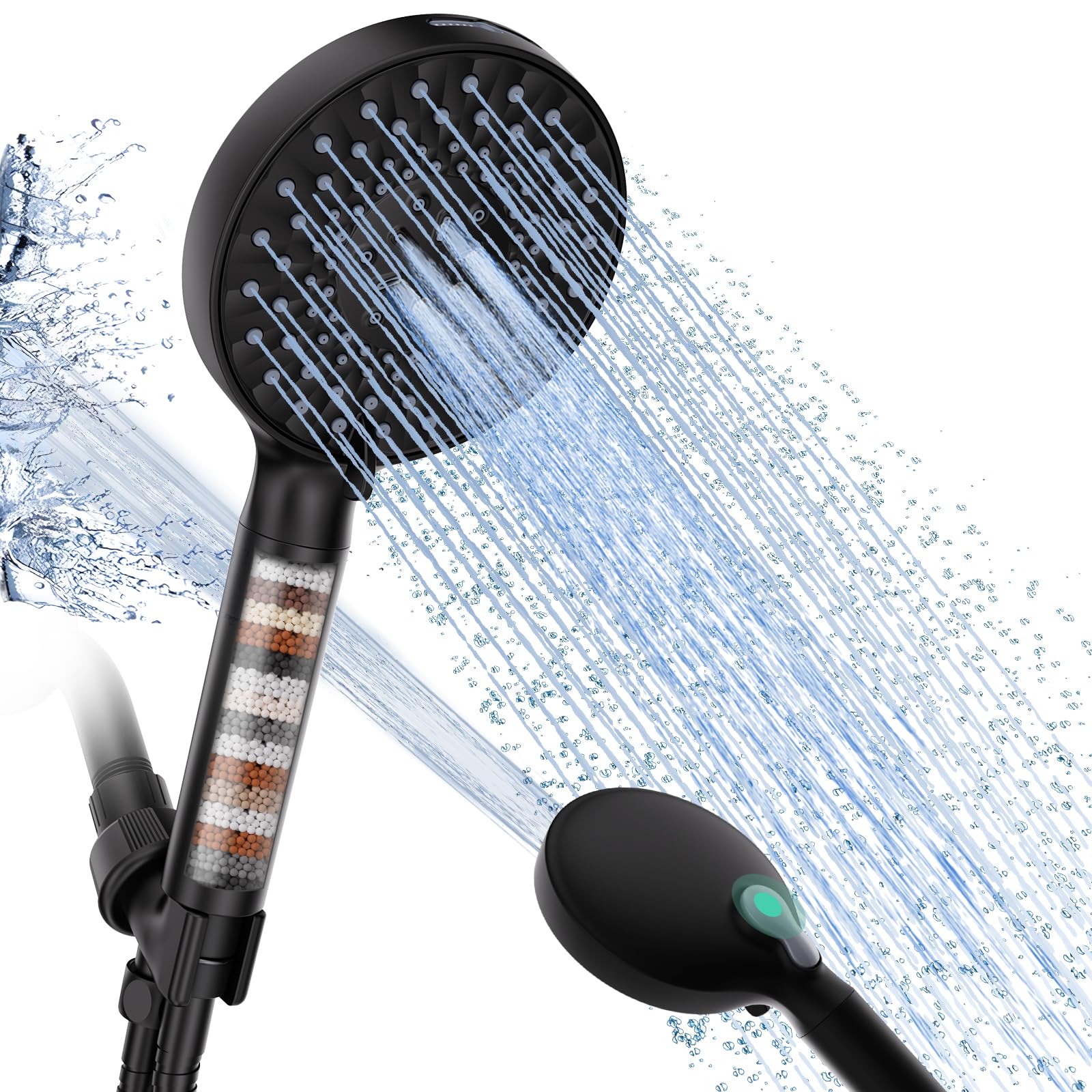 Photo 1 of SR SUN RISE Filtered Shower Head with Handheld, High Pressure 9 Spray Mode Matte Black Showerhead with Filters, detachable shower head,Water Softener Filters Beads for Hard Water - Remove Chlorine