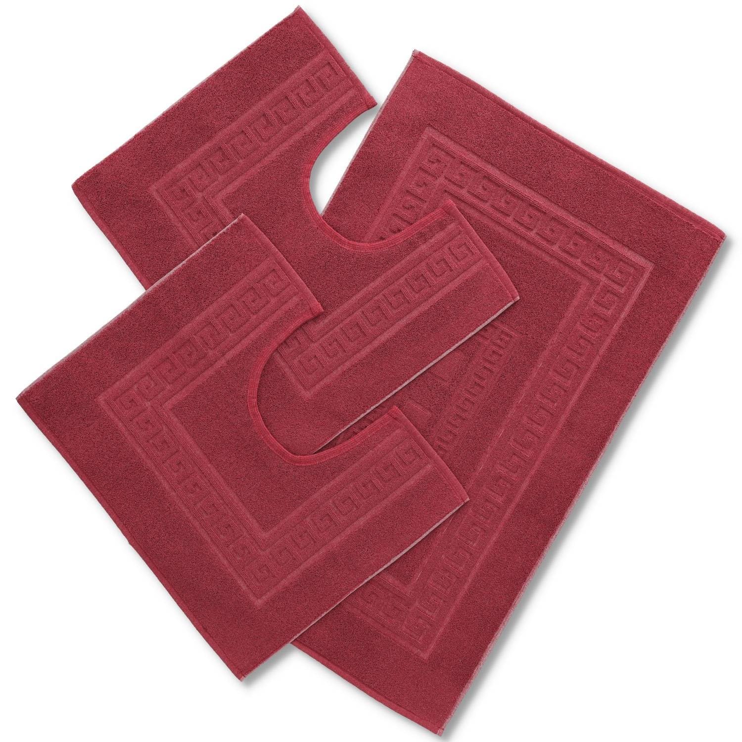 Torino 3-piece Set of Terry Towelling Bath Mat 60 x 90 cm plus 2 Pedestal Mats 60 x 45 cm bordeaux
