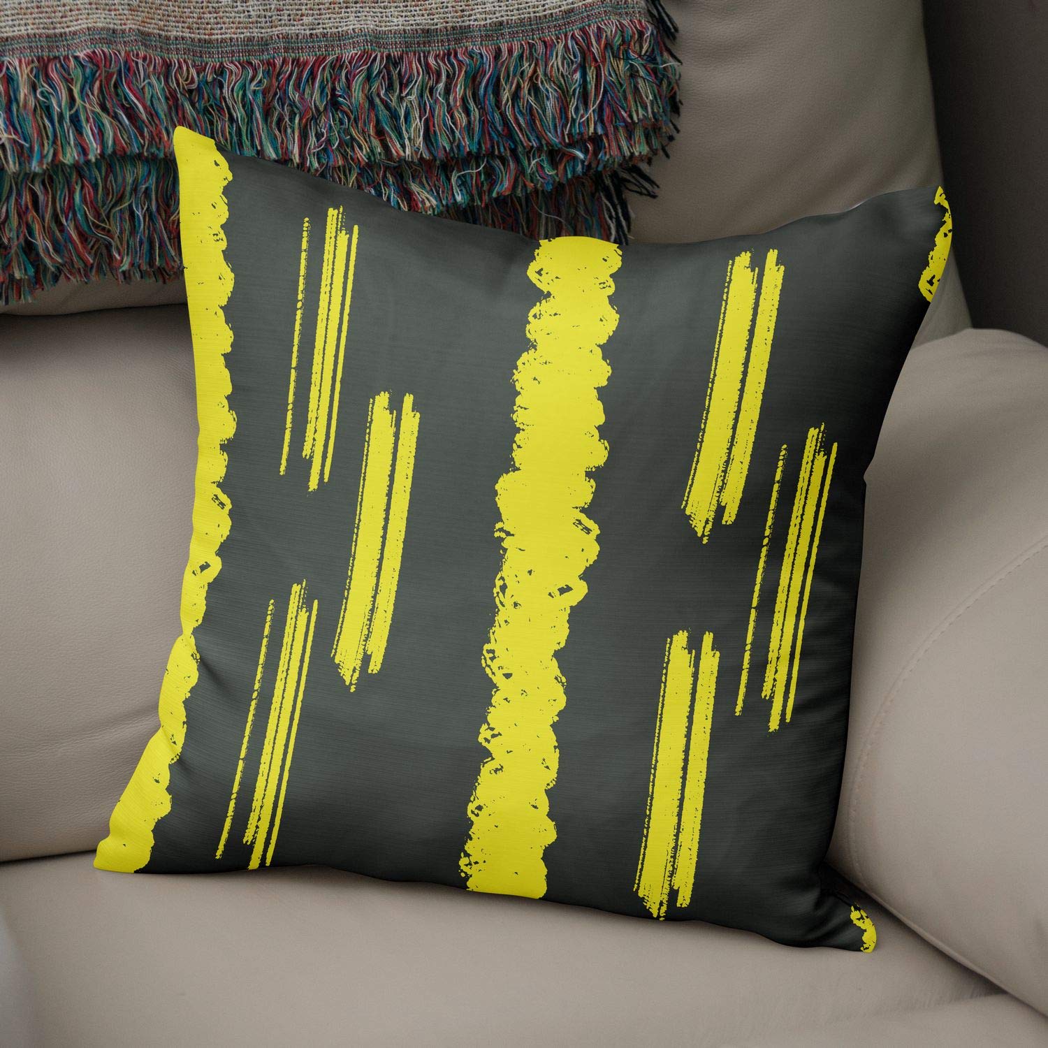 Bonamaison Decorative Cushion Cover Neon Yellow & Fume, Throw Pillow Covers, Home Decorative Pillowcases for Livingroom, Sofa, Bedroom, Size: 50x50 Cm - Designed and Manufactured in Turkey