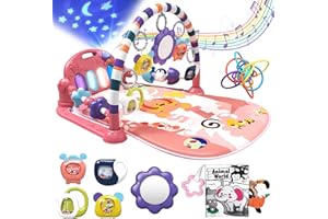 ESOLOM Tummy Time Play Mat, Baby Play Mat for Baby Girl Gifts, Kick and Play Piano Gym with 7 Infant Sensory Baby Toys 0-6 Months, Baby Activity Center Newborn Toys for Baby 0-3-6-9-12 Months