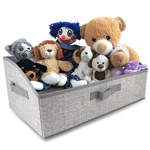 COSOWO Foldable Pet Toy Storage Box with 3 Handles, Portable Organizer Basket for Dog Toys, Blankets & Accessories, Grey