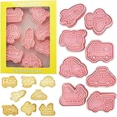 Transportation Vehicle Cookie Cutters with Cookie Stamps 8 Pcs Small Car Theme Cookie Stamps for Boys (Transportation Vehicle)