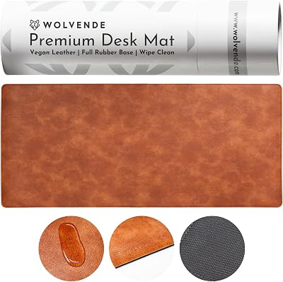 Wolvende Premium Distressed Faux Vegan Leather Desk Mat 40x90 Tan Brown