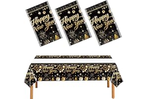 FUULOXE 3 Pieces Happy New Year Tablecloths Plastic Disposable Table Covers for Happy New Year Party Theme Decorations Supplies 54 x 108 Inch