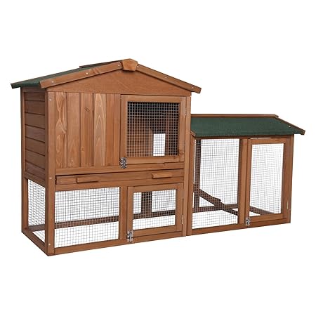 dibea RH10240 Premium Kleintier Stall (147 x 52 x 85 cm), geräumige 2-Etagen Holzhütte, Gehege mit 3 Türen für Kaninchen Hase