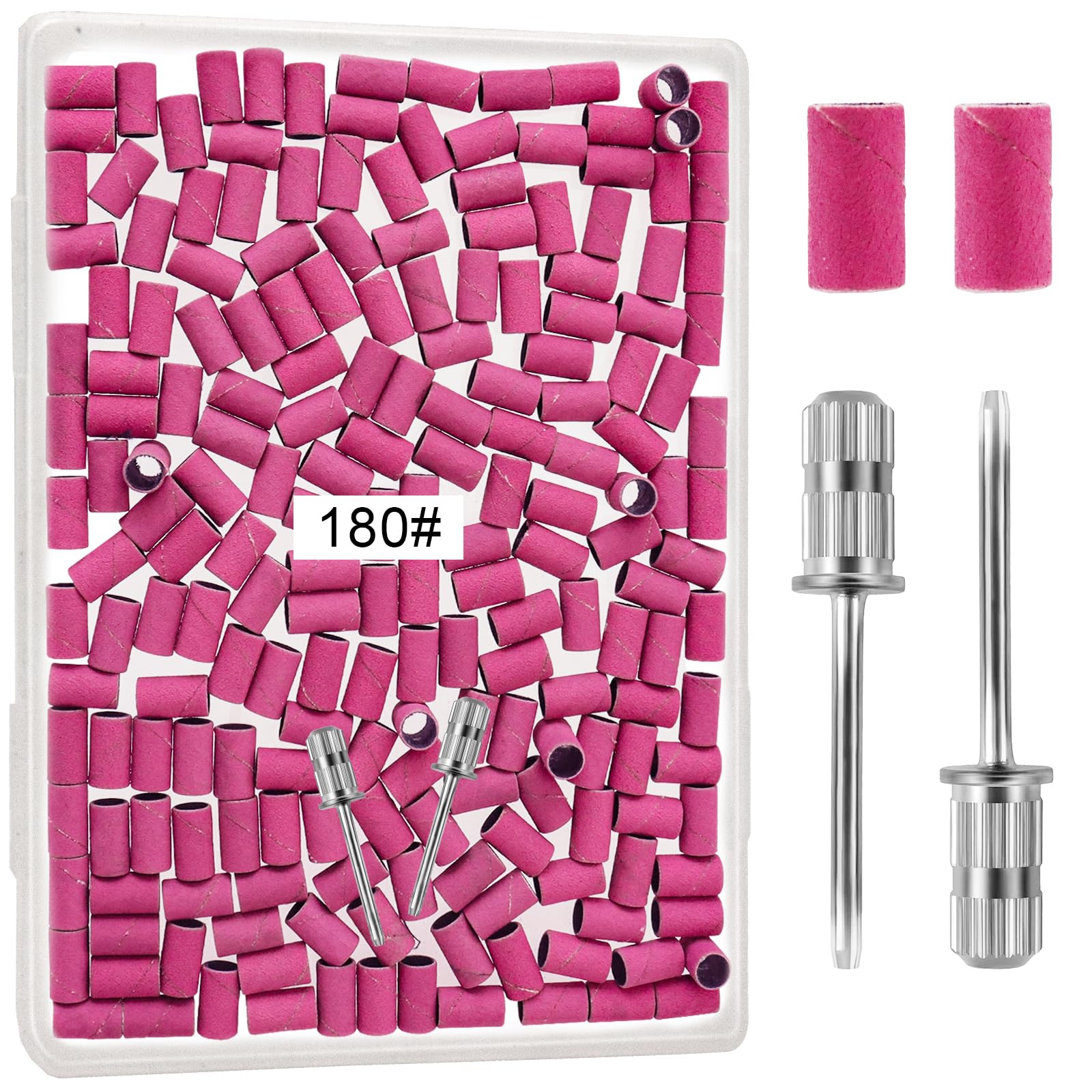 METEOROCK 200Pcs 180 Grit Sanding Bands for Nail Drill, Pink Nail Sanding Bands Fine Sanding Bands for Nails, Sanding Bands for Natural Nails, Nail Drill Sanding Bands with 3/32 Inch Nail Drill Bit