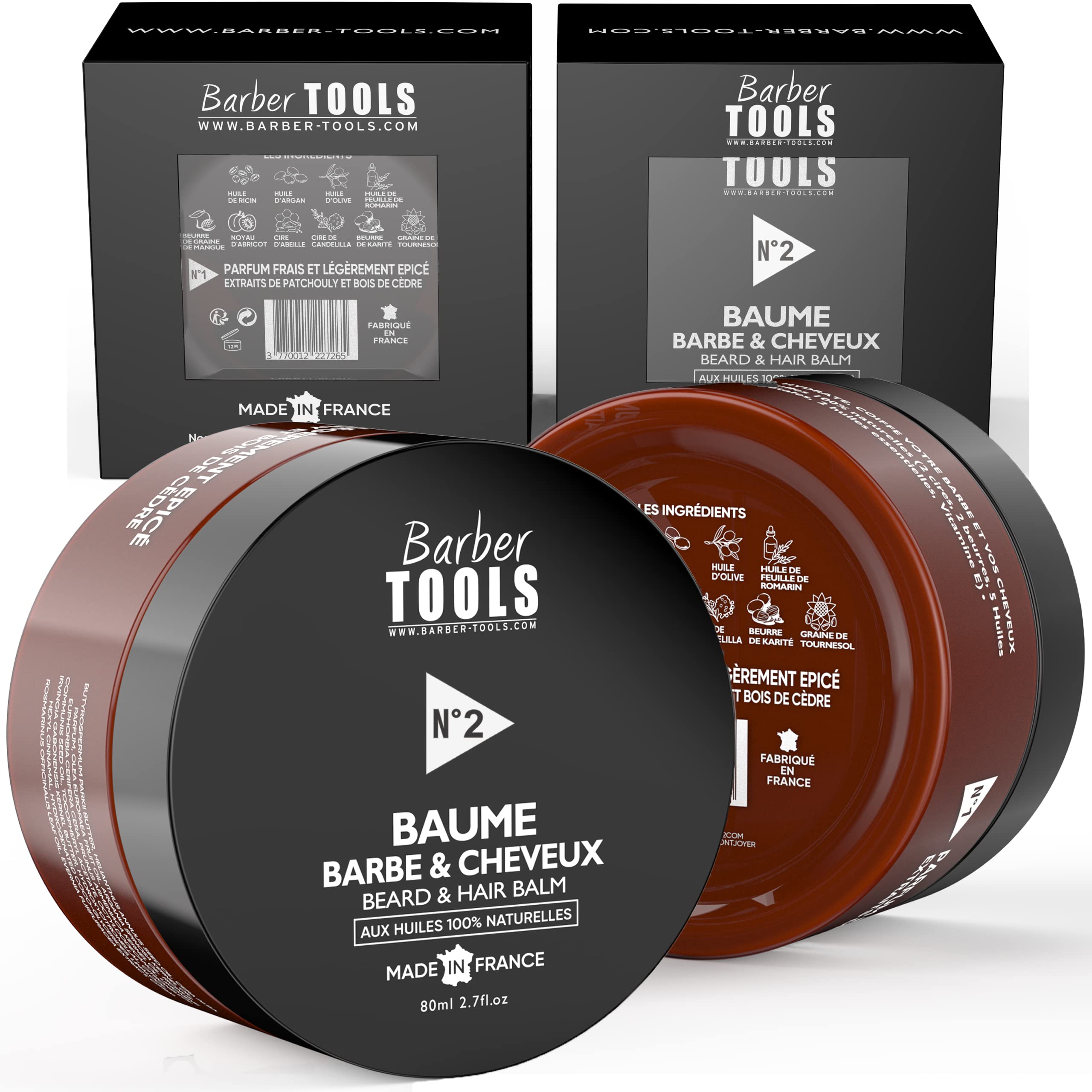 BARBER TOOLS Beard Balm N°2 - 80 ml - Made in France - Nourishes, Hydrates, Textures - 100% Natural Oils - 8 ml per Use