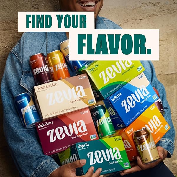 ZEVIA ZERO SUGAR SODA, RAINBOW VARIETY PACK, 12 OZ CANS (24-PACK) – NATURALLY SWEETENED, NON-GMO PROJECT VERIFIED, GLUTEN-FREE, VEGAN