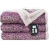 LaffyLo Electric Heated Blanket Full Size 72"x84", Leopard Print Soft Flannel & Sherpa, LCD Display 10 Heat Settings with 1-12H Timer & Overnight Safe, Bed & Couch, Machine Washable, Black Purple